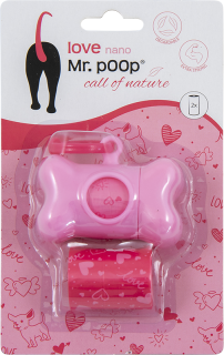 Mr.POOP LOVE Nano Houder roze+2 Rolletjes-Roze motief